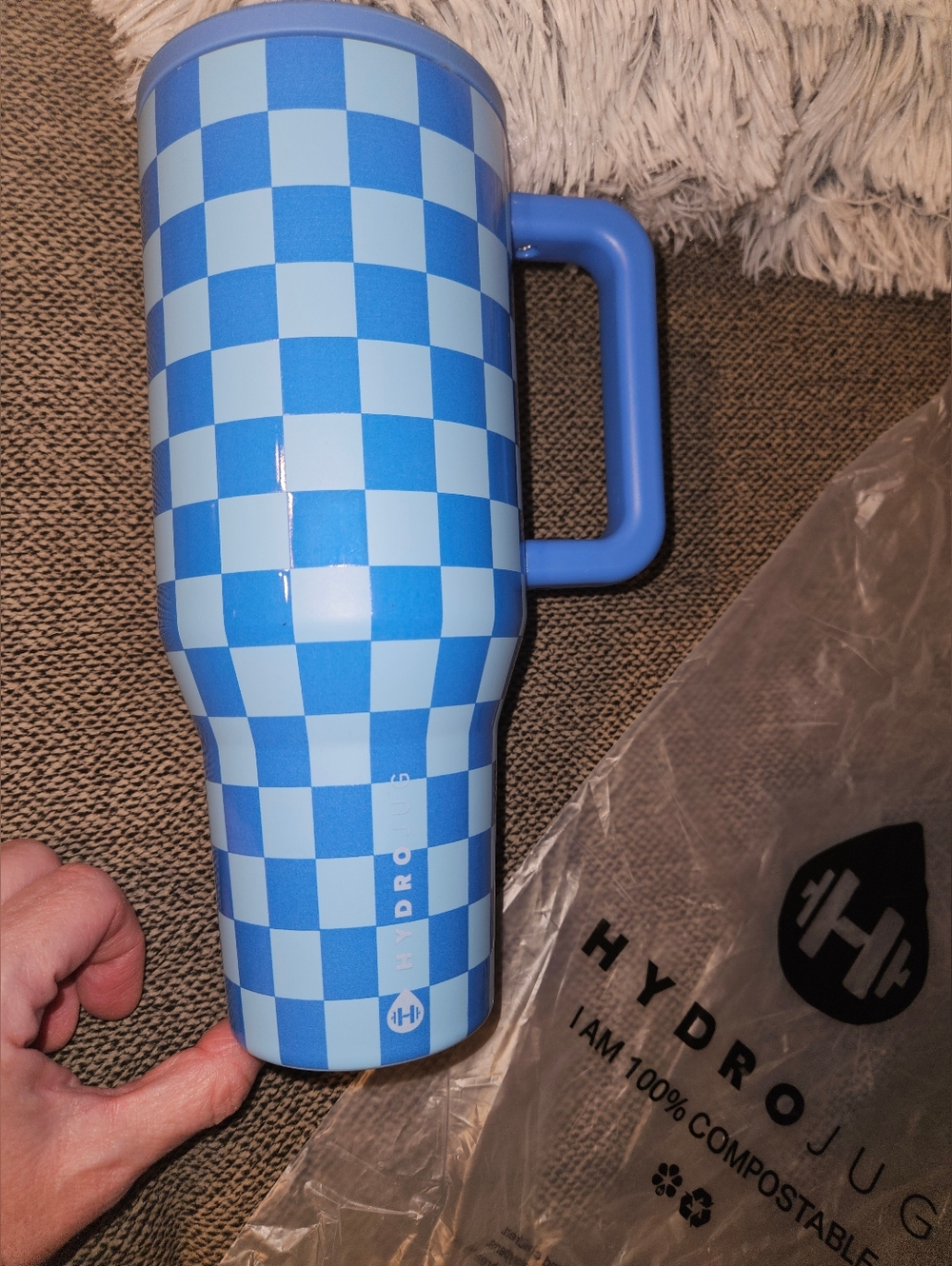 HydroJug 32 Oz Cobalt Checkers EUC Insulated Tumbler with Handle